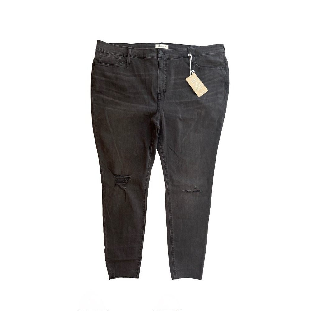 Madewell Charcoal Black High Rise Skinny Jeans 37 Stretch Distressed Raw Hem NWT